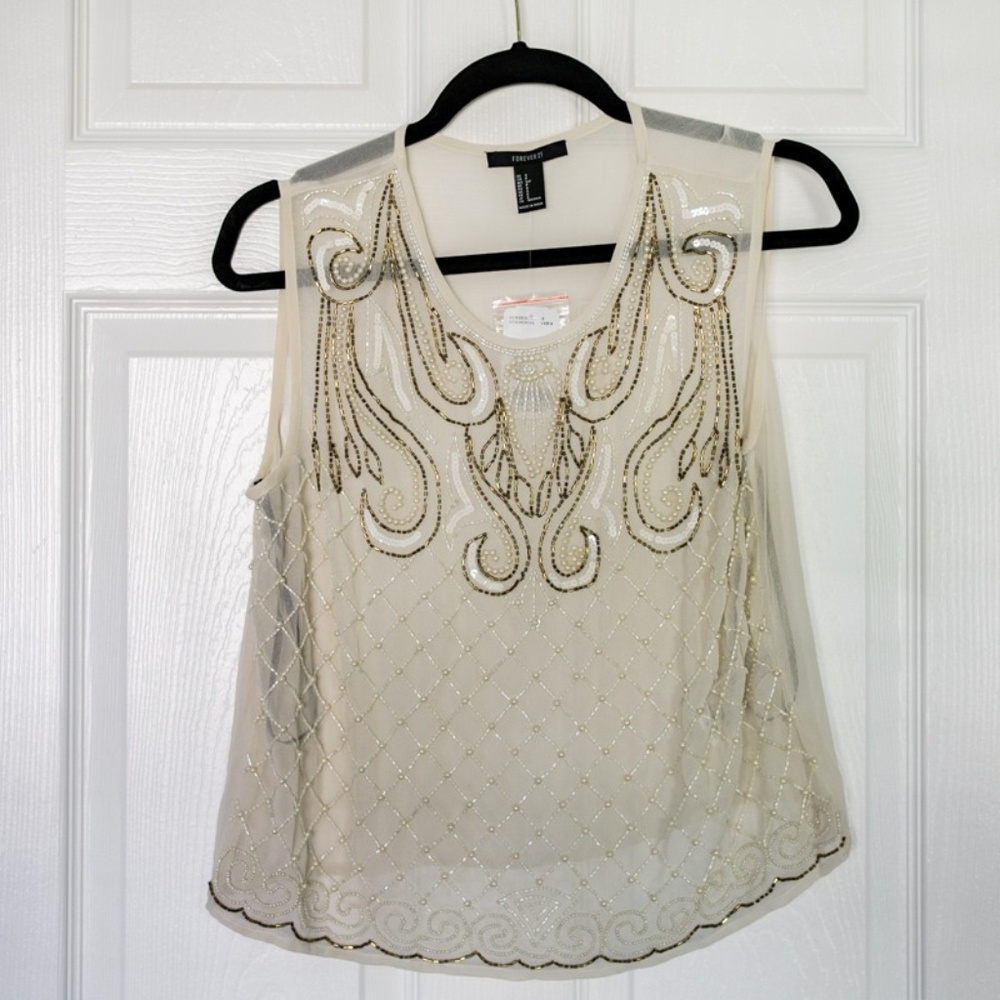 ✨Forever 21 Beaded Top in Taupe/Cream ✨